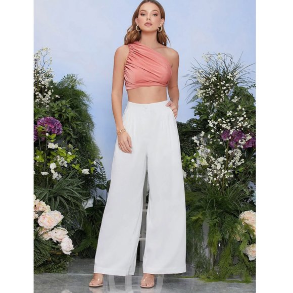 Wide Leg Pants White with Pockets - Picture 3 of 7